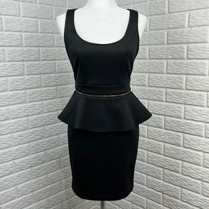 BEBE Peplum Black Bodycon With Zip Off Ruffle size 4